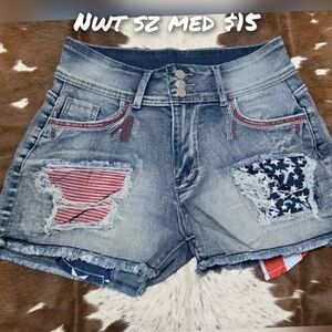 Blue Jean Shorts with Distressed Hem and Modern Fading